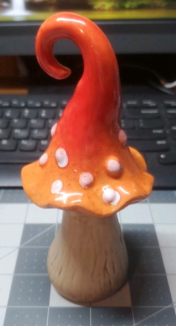 Mushroom Fairy Garden Statue Country Cabin Home Decor Red Orange Polka Dot