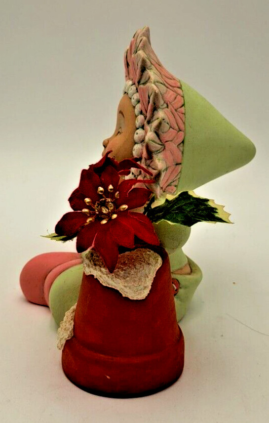 Baby Flower Poinsettia Figurines Set of 2 Hand Painted Initials Signed READ HTF