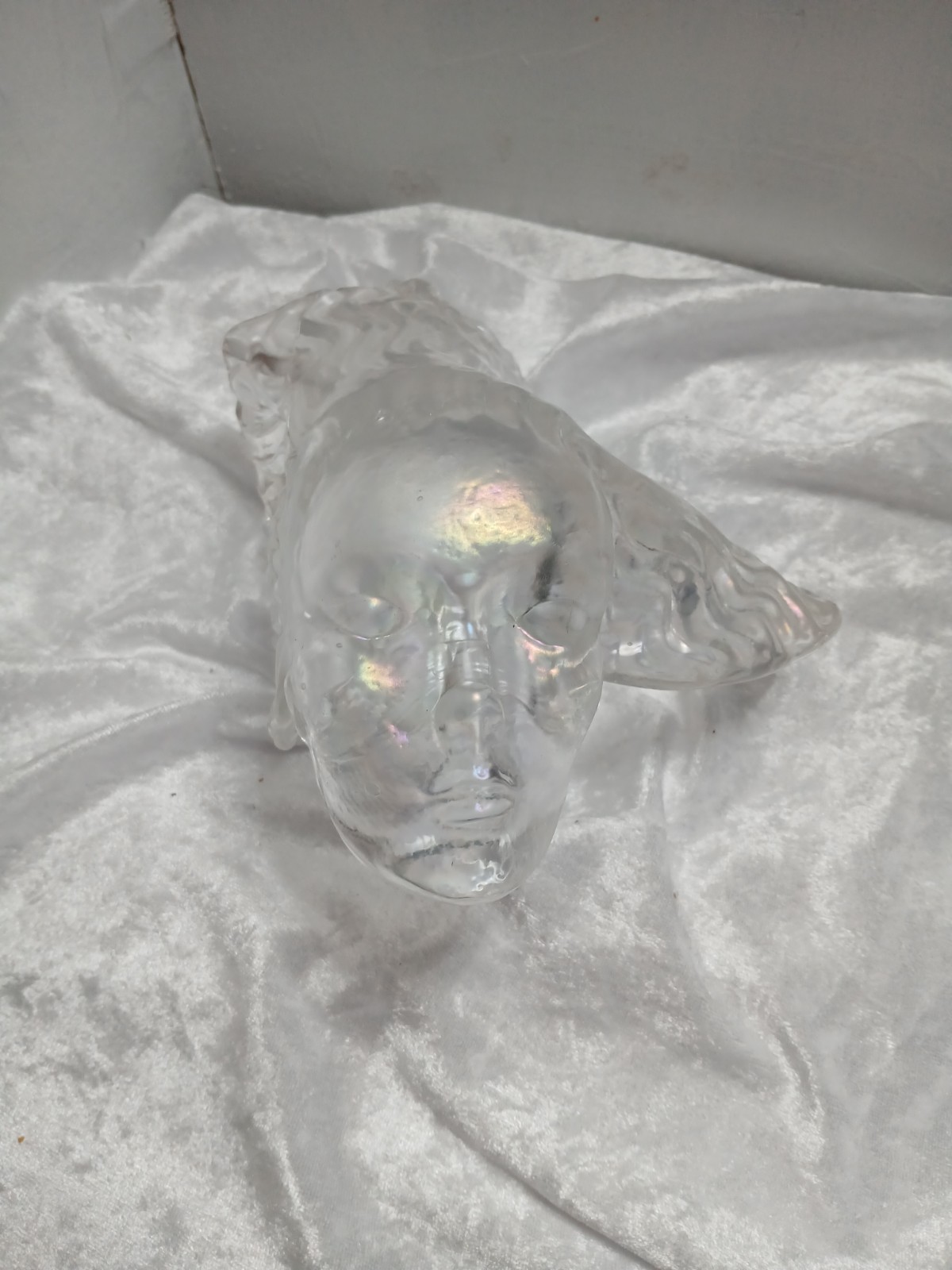 Unique Opal Glass Womens Face With Flowing Hair Sculpture