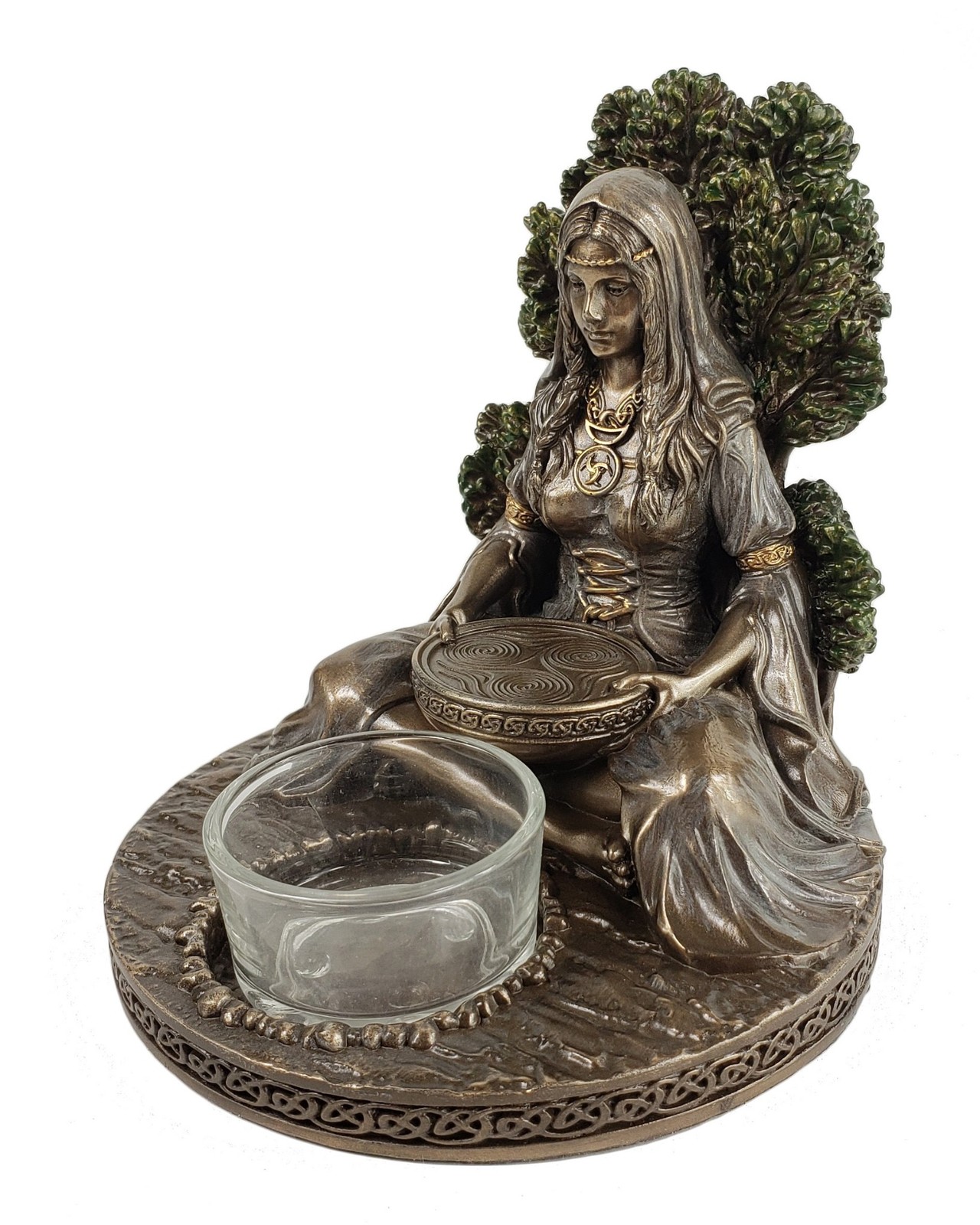 5″ Celtic Mother Goddess Danu Sitting Votive Candle Holder Statue Bronze Color