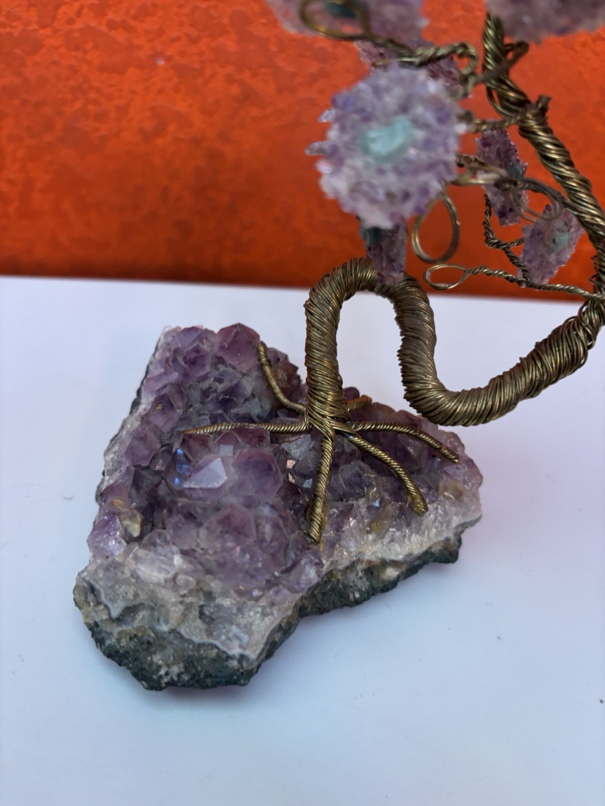 Gorgeous Vintage MCM Gold Finish Amethyst Jade Bonsai Tree Jade