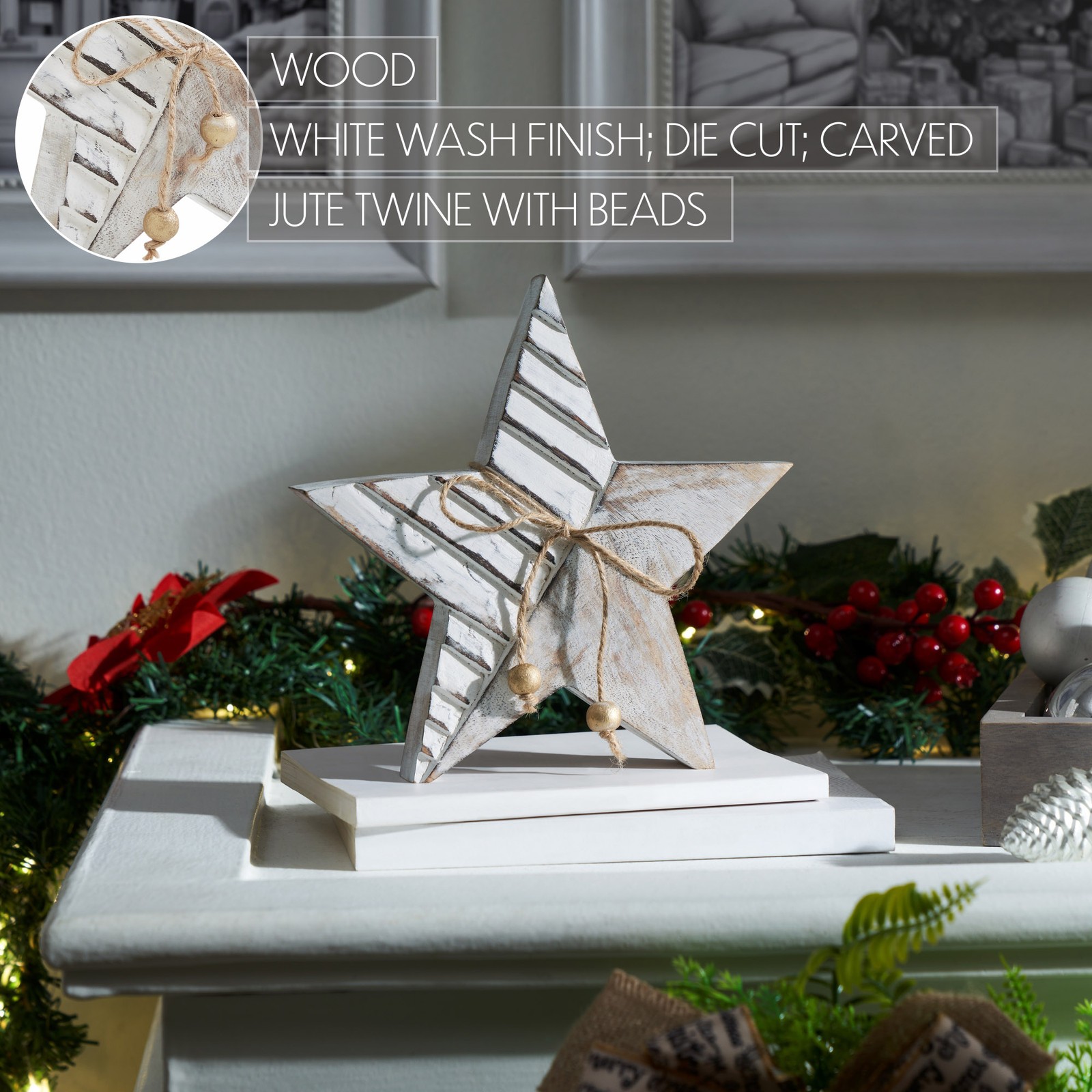 VHC Brands Winter Wonderland Distressed White Wooden Star 8x8x1