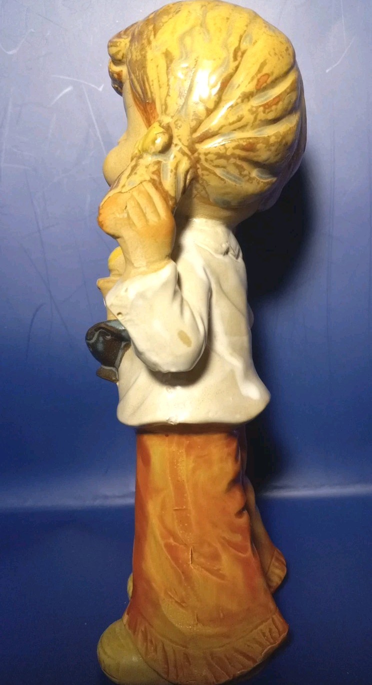 Vtg Stoneware Figurine Girl Holding A Candle. 1970s 8.5 Inches Tall.