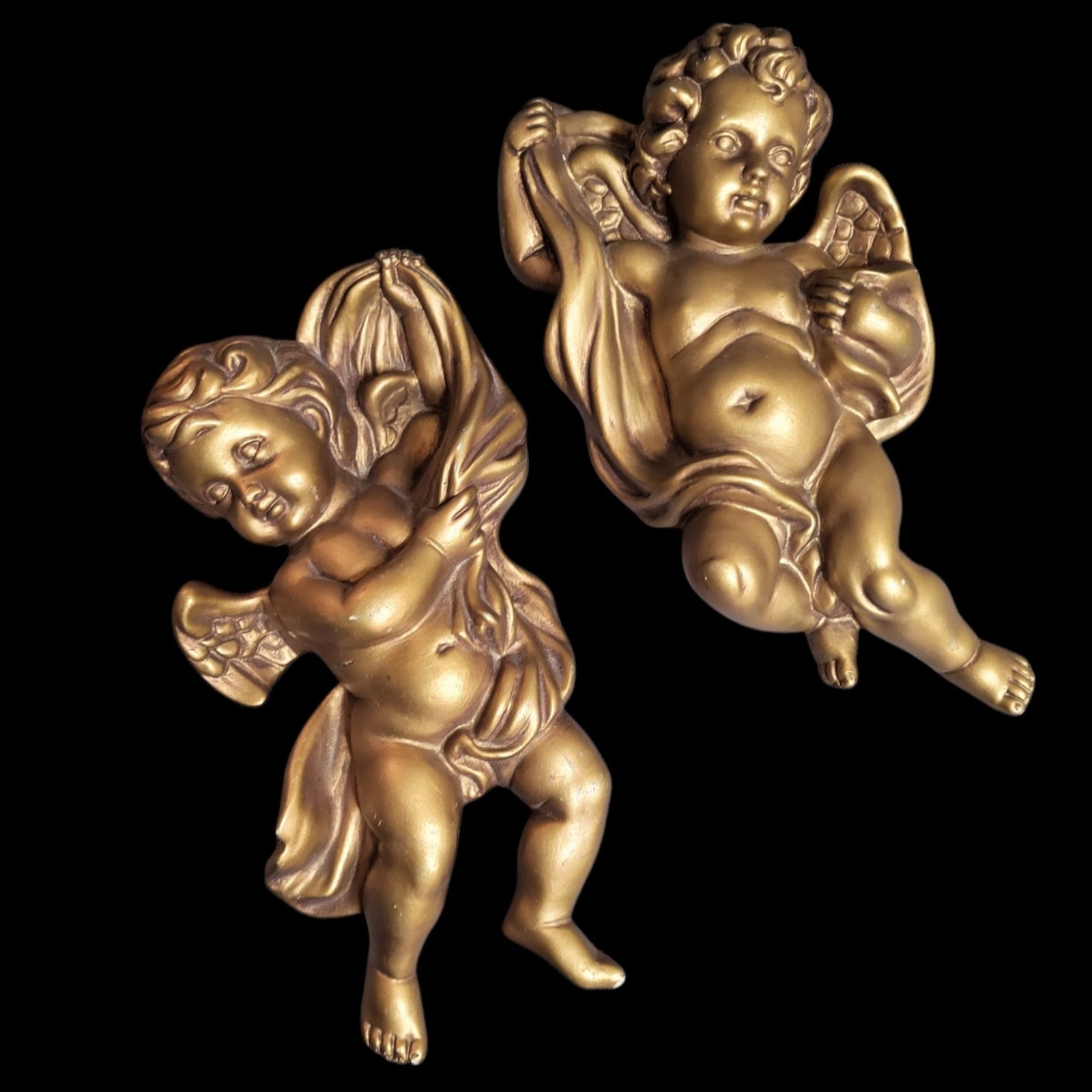 Set of 2 Vtg Homco Cherubs Angels Wall Decor Metallic Gold – 10″
