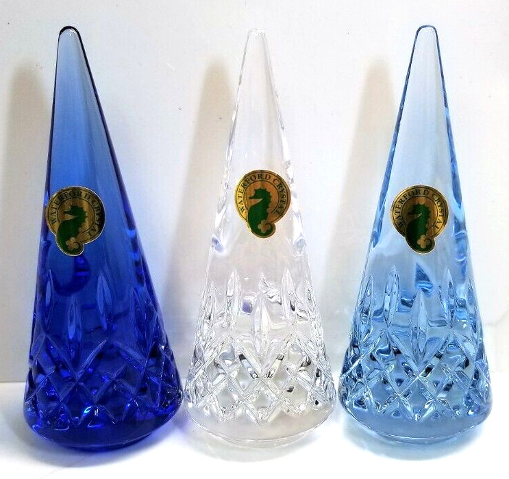 Waterford 2020 Christmas Tree Set of 3 4.9″ Topaz Ombre Mix Boxed w/tags 1055095