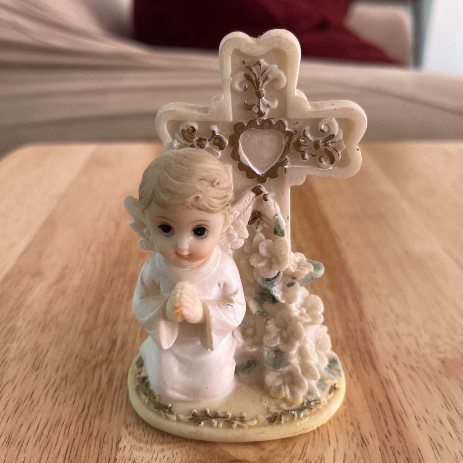 Religious Porcelain Angel And Cross Figurine Perfect Gift For Any Catholic