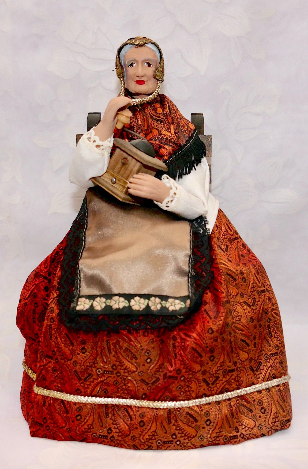 Vintage 1950s French Santon by GASQUET H/P Terracotta Old Woman w/Coffee Grinder