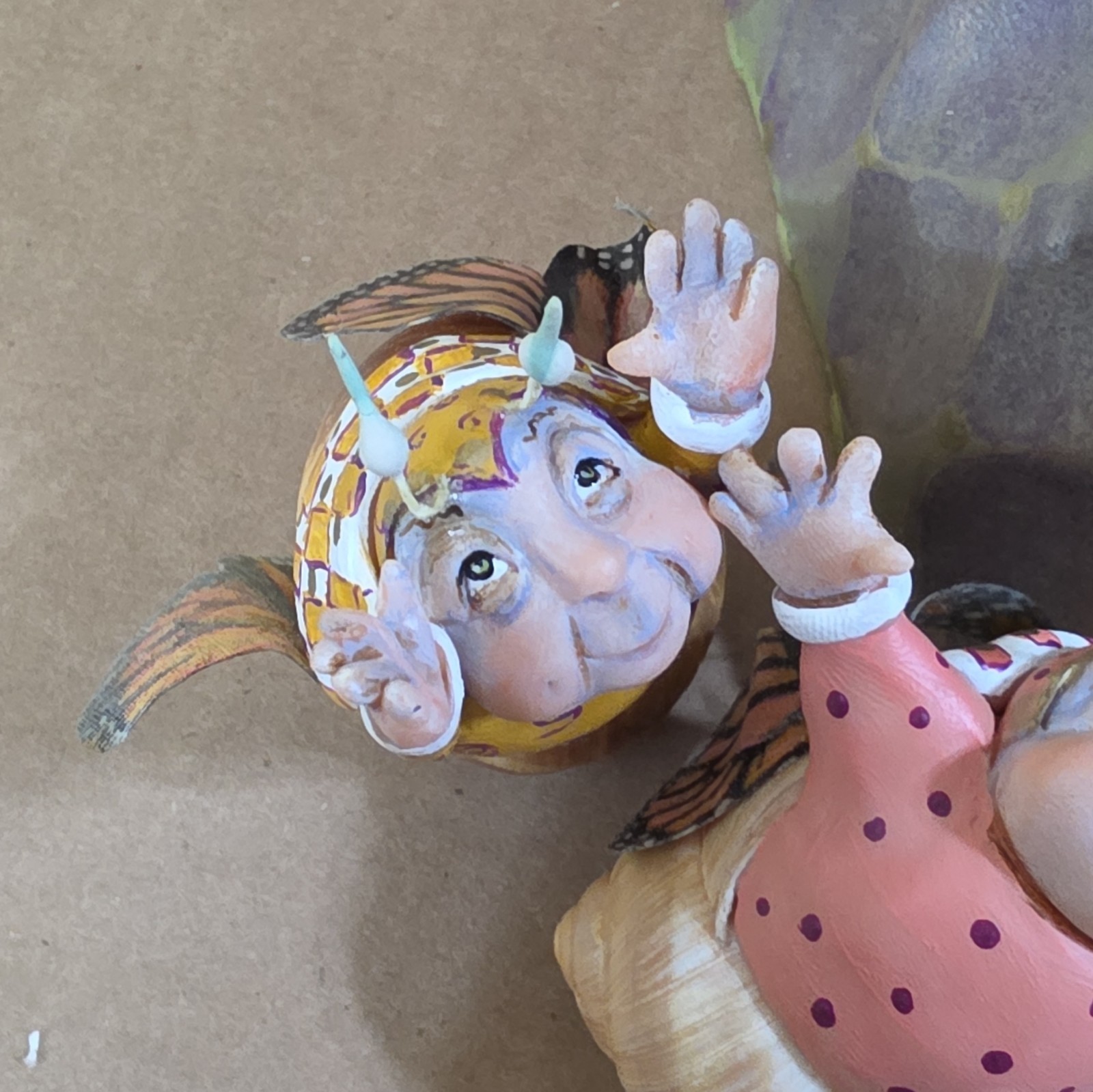 Hand Painted Fantasy Fairy Figurine Resin/Fabric Floral Dress 15″ 2000-2009