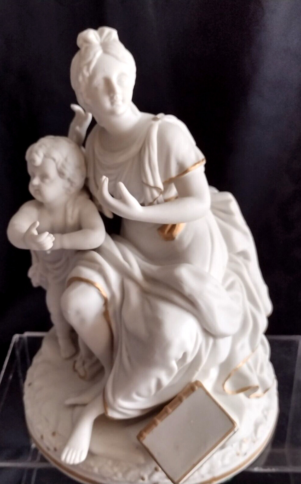 Rare Vtg Parian Mother Woman Child Flowers 8″ Bisque Ceramic Art Andrea by Sadek
