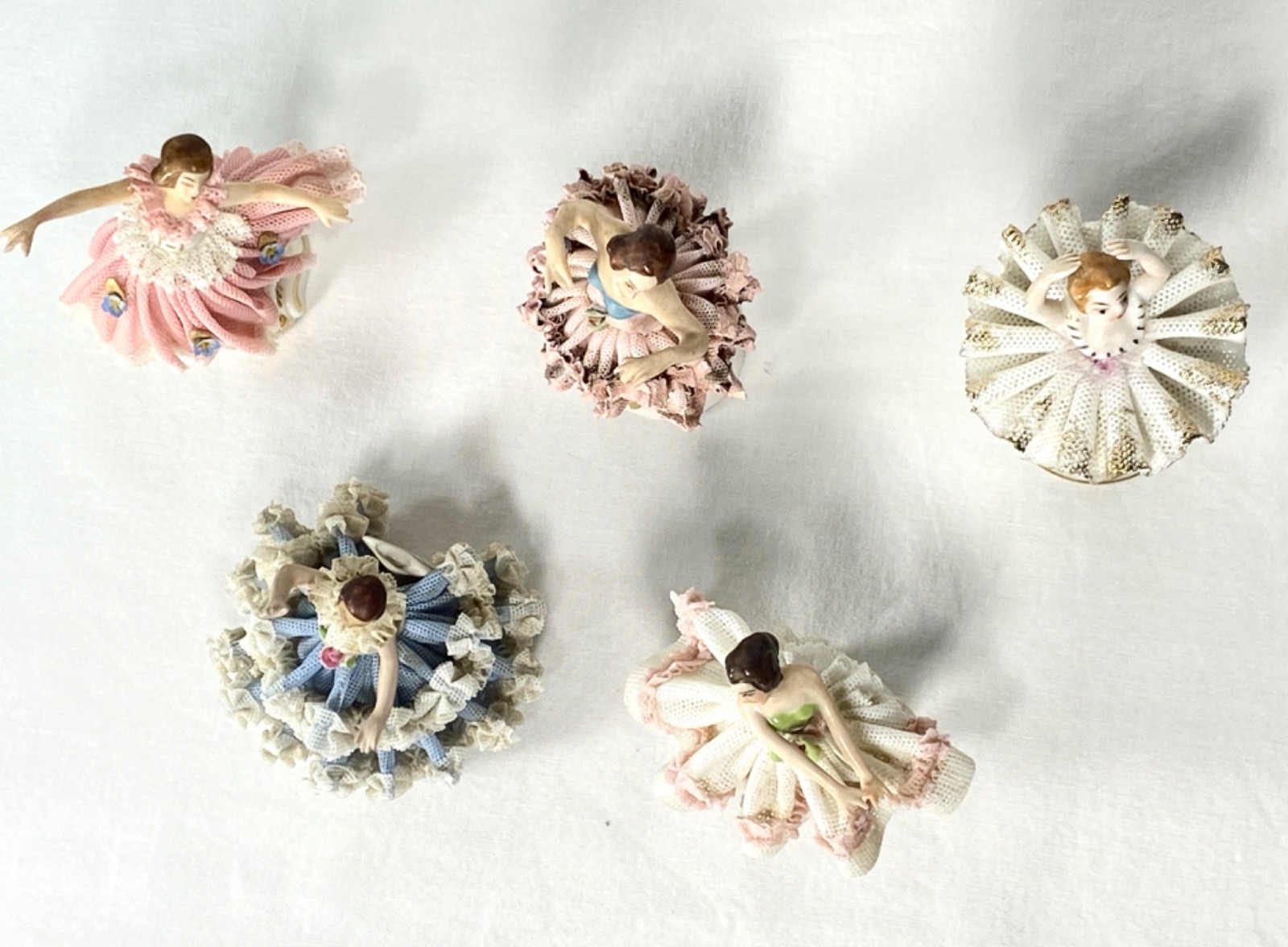 Dresden Germany Porcelain Lace Girl Ballerina Dancer Figurines Lot of 5 Small