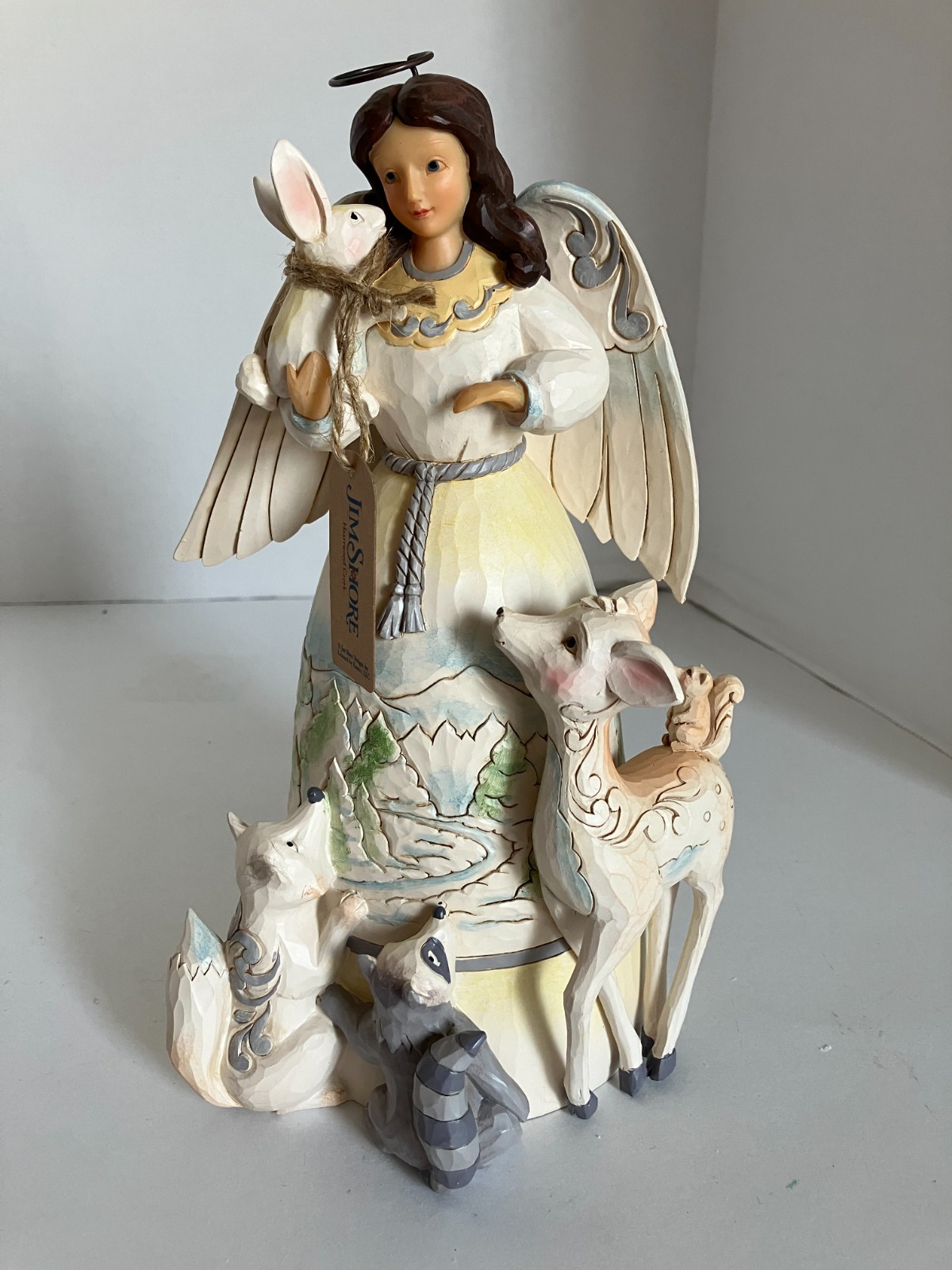 Jim Shore Heartwood Creek White Woodland Angel with Animals Stone Resin Figur…