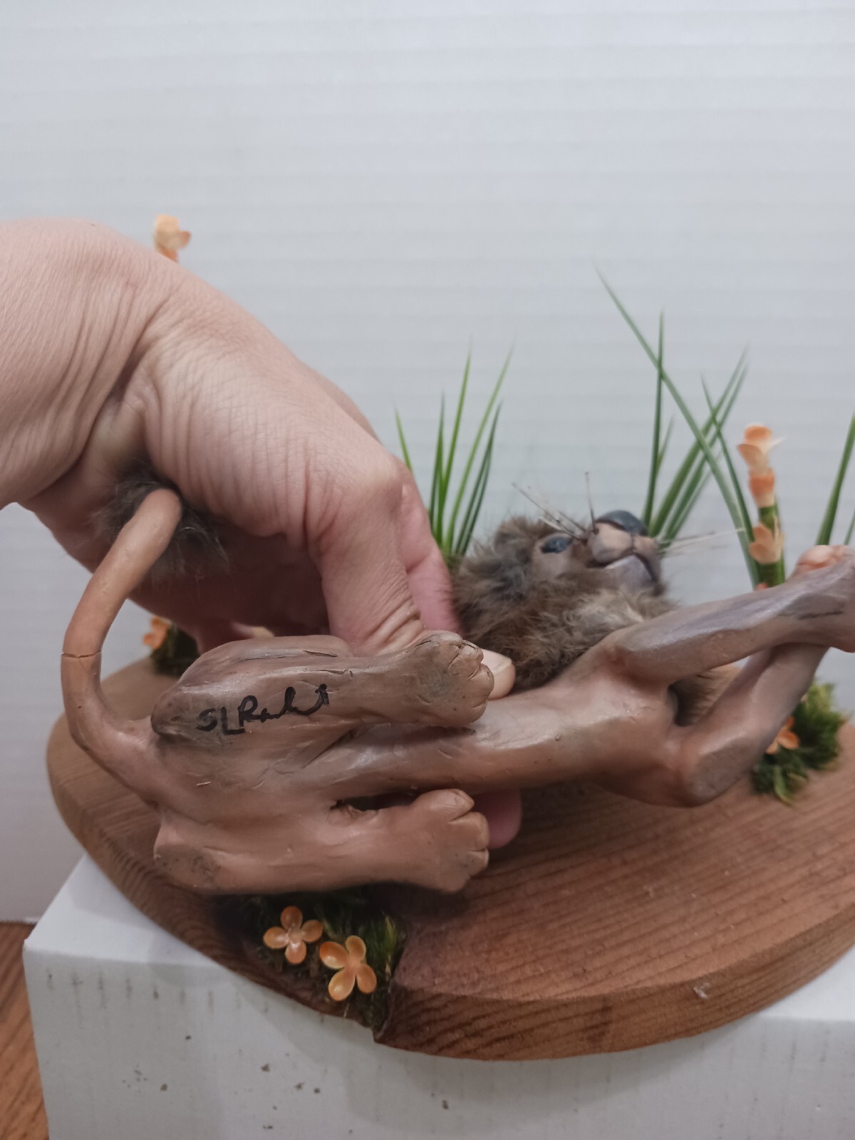 UNIQUE OOAK Super Cute Furry Lion And Lamb Sculpture Signed Unknown Artist