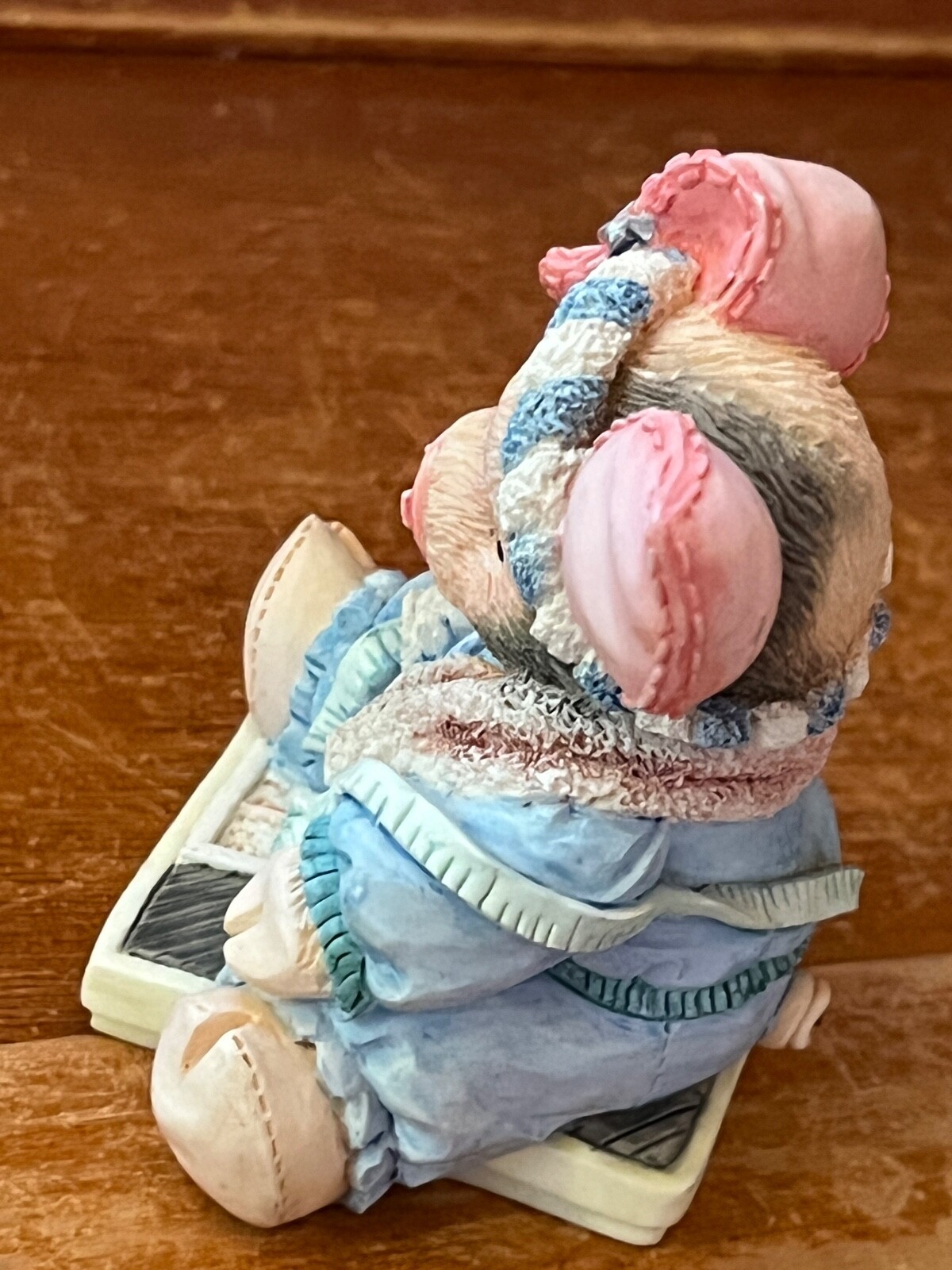 Enesco This Little Pig HAD NONE Resin Piggie in Blue Sweat Track Suit on Scale