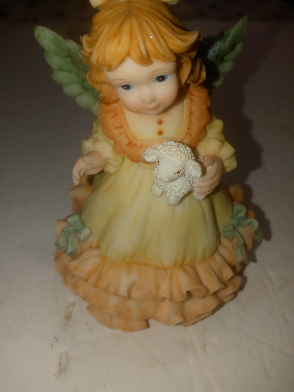 Angel Resin With Lamb Multicolored 5″ Tall Blue Wings Heavy