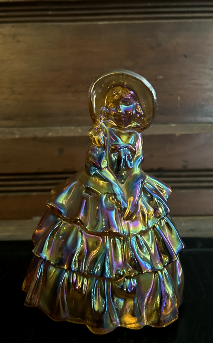 Vintage Wheaton Iridescent Marigold Girl Belle Carnival Glass Victorian Woman