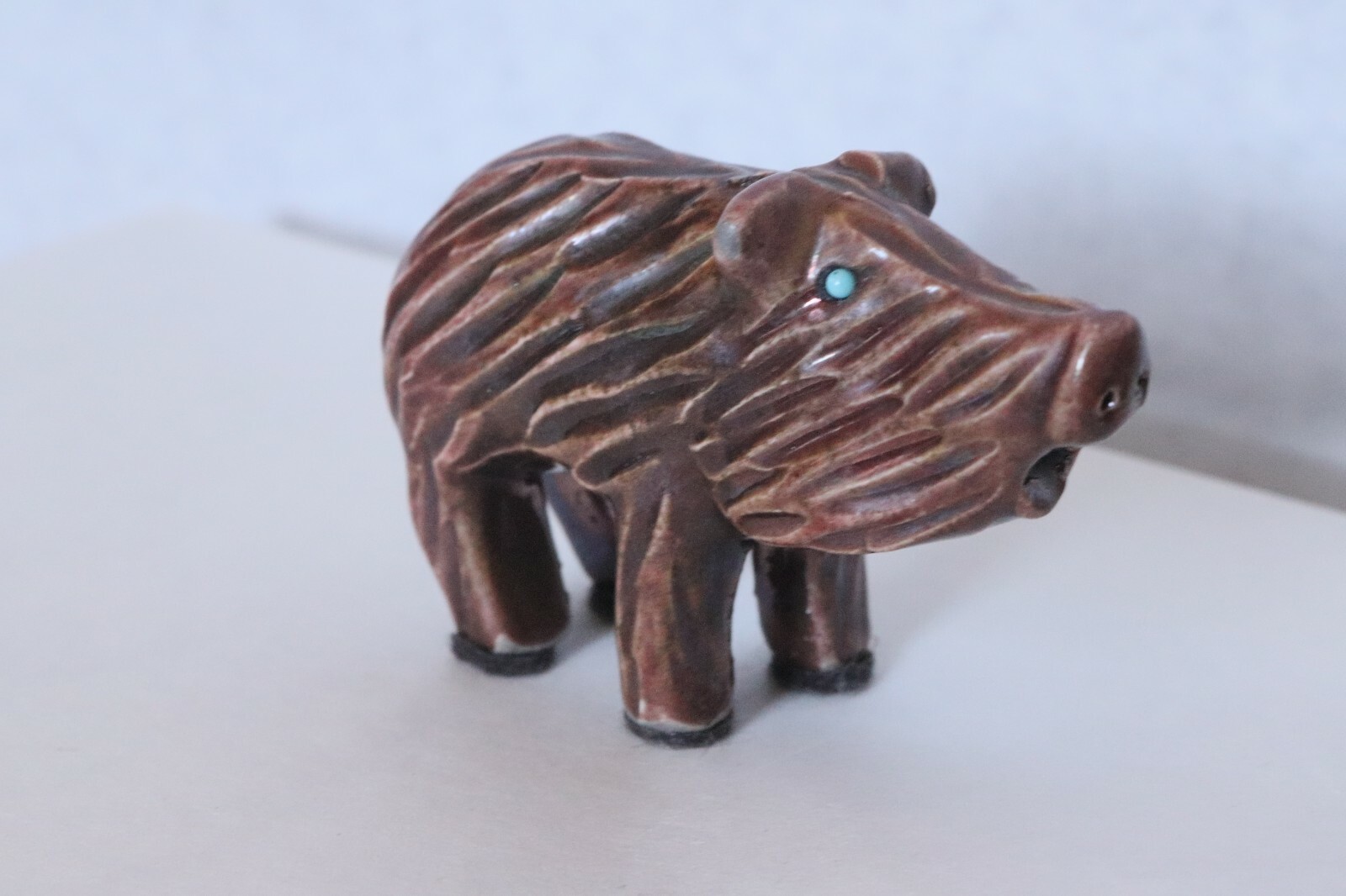 Miniature Ceramic Wild Boar Figurine Beautiful Brown Glazed Surface 2″H x 3″ L