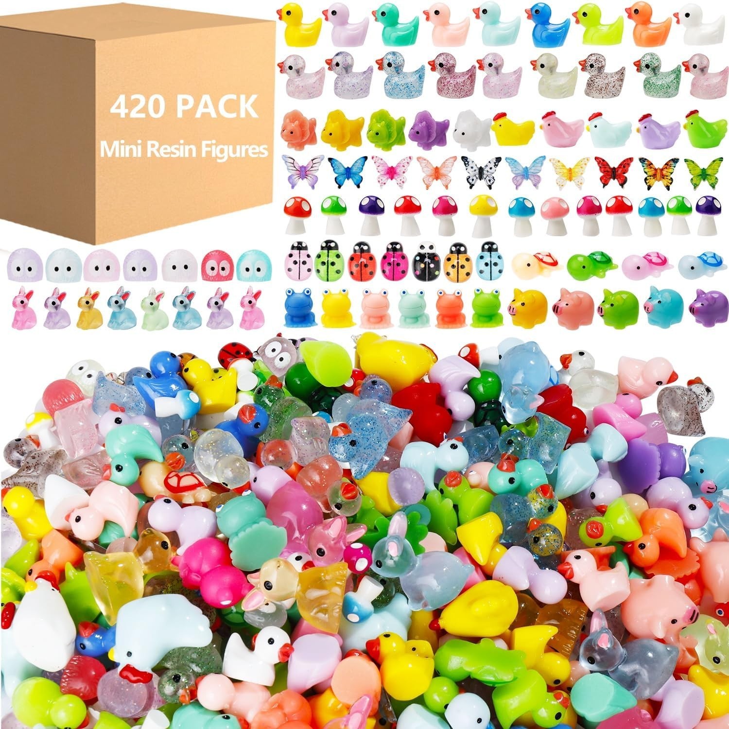 420 Pcs Mini Resin Animals – 12 Unique Styles for Creative Fairy Garden Decor