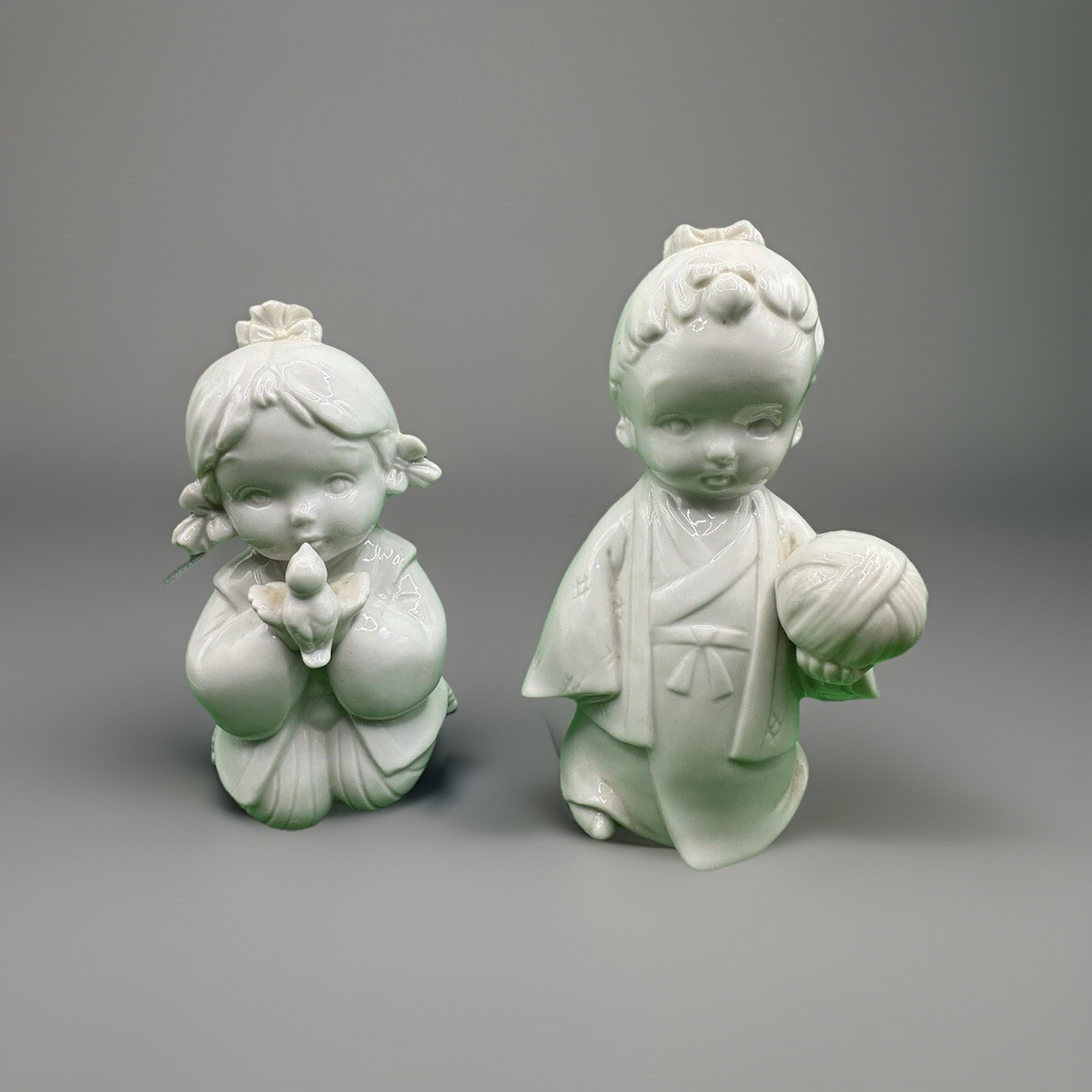 Vintage TOYO Japan Porcelain Geisha Girl Figurines Set of 2 White