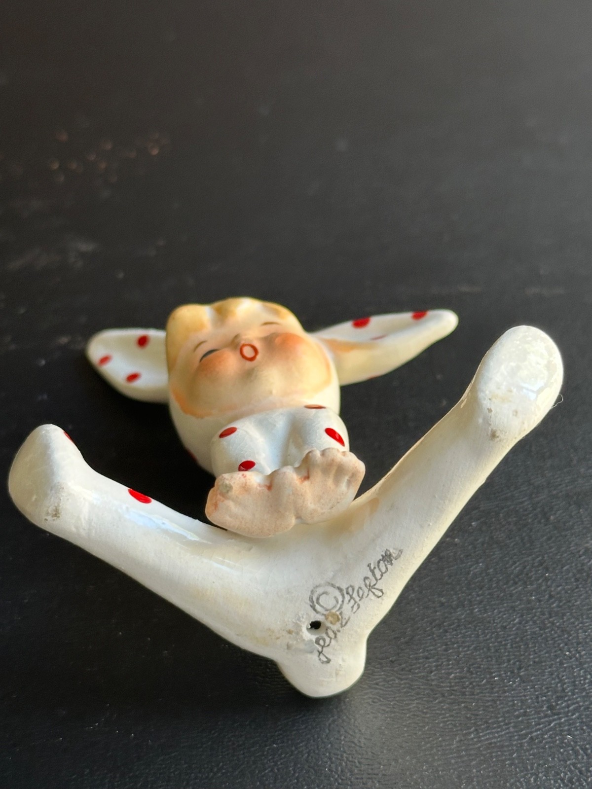 Lefton Vintage Japan polka dot pixie Rabbit bunny Figurine Girl anthropomorphic