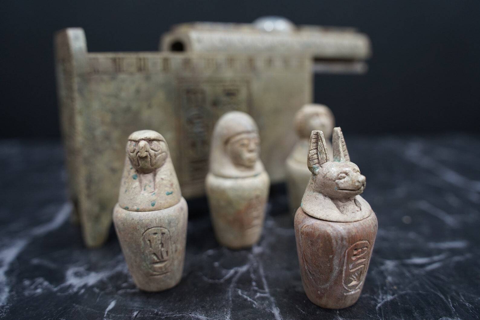 Marvelous Four Replica Canopic jars With a box Tomb with the amazing decoration