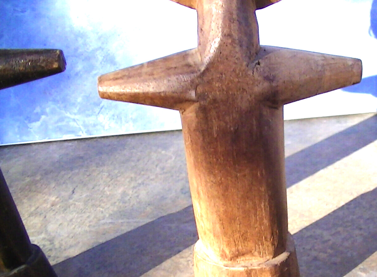 Rare 2 Unusual Primative Carvings bare breasted female figures origin Unknown