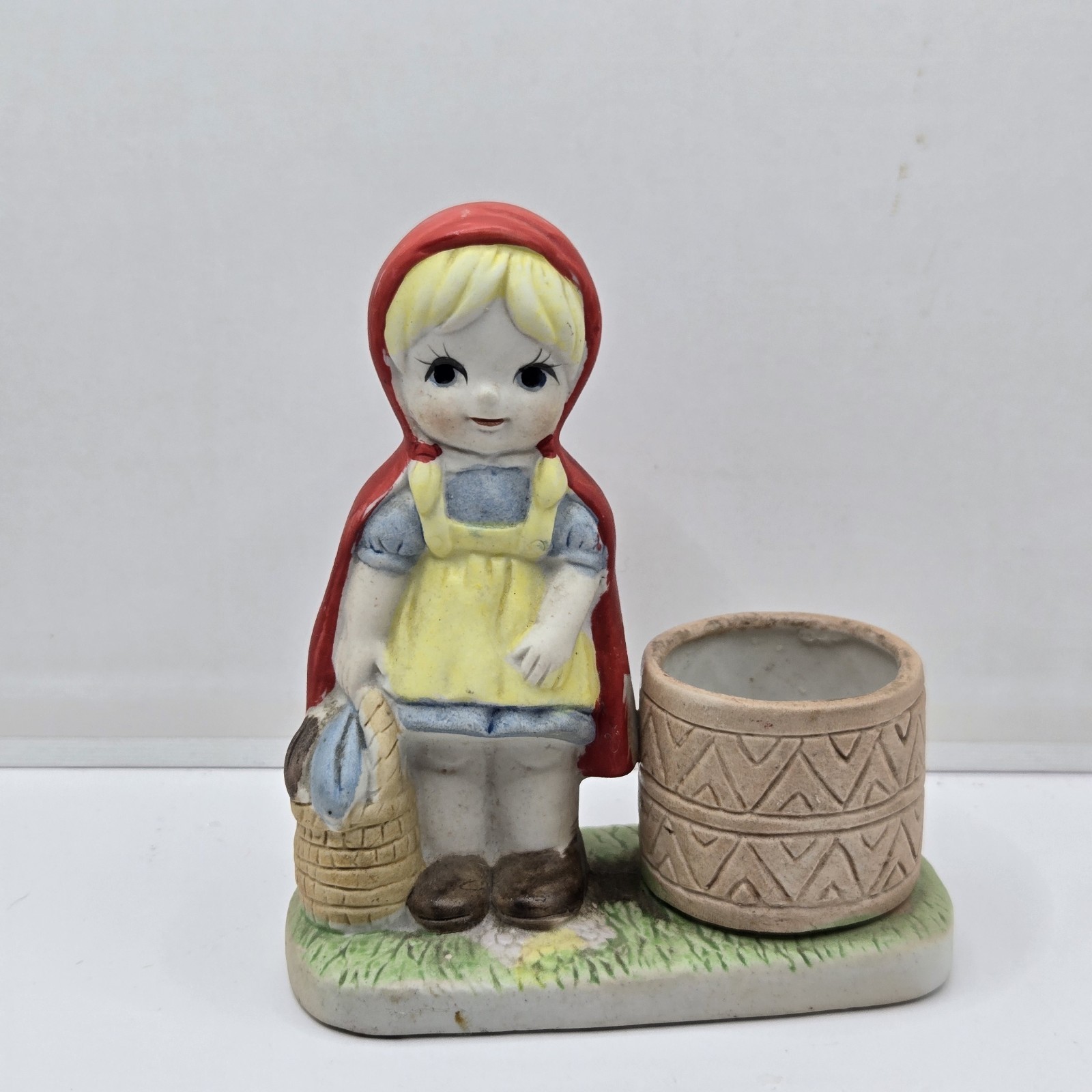 VTG EMSON Little Red Riding Hood Bisque Trinket Candle Toothpick Holder