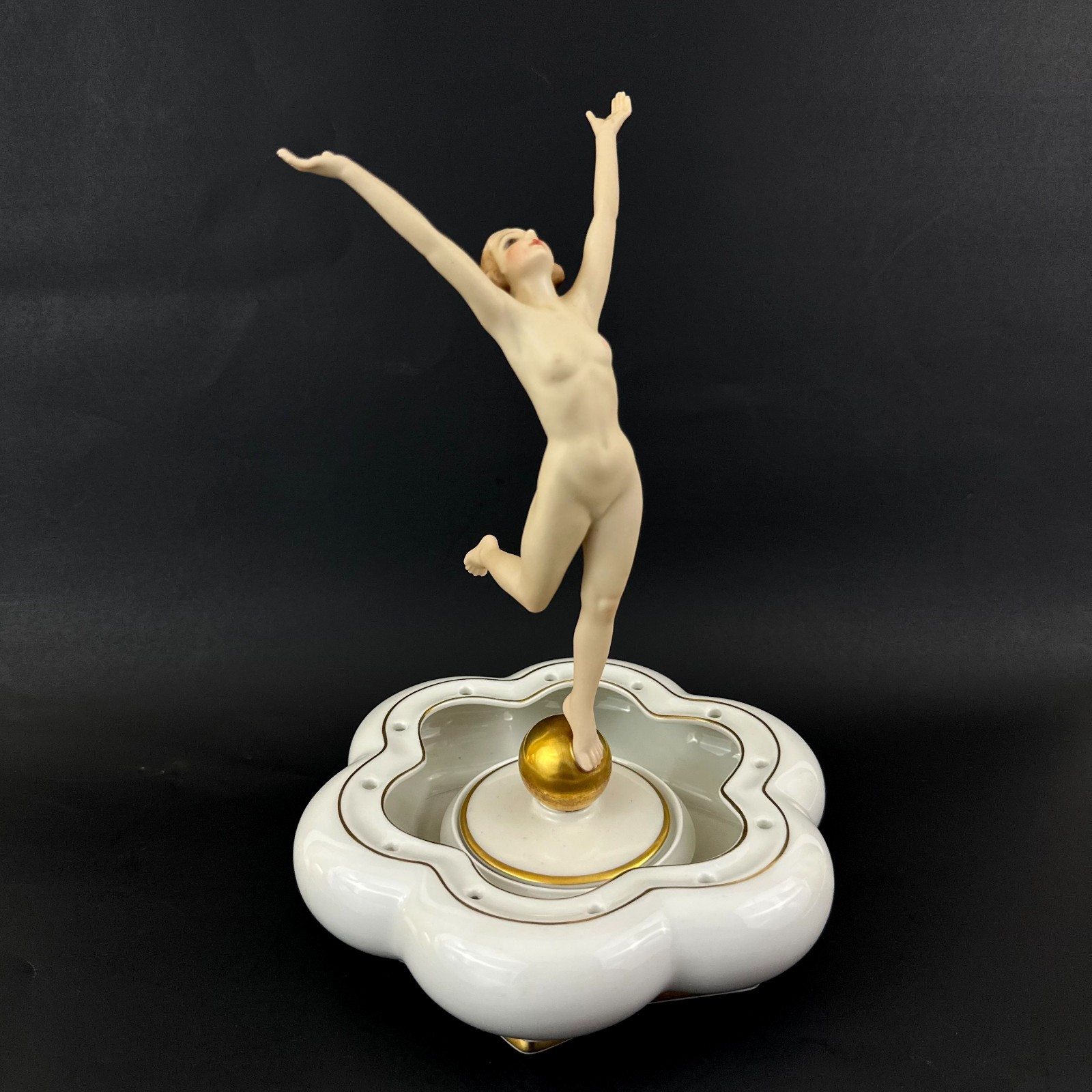 Hutschenreuther Karl Tutter Sonnenkind Sun Child Nude Lady on Gold Ball w/ Base