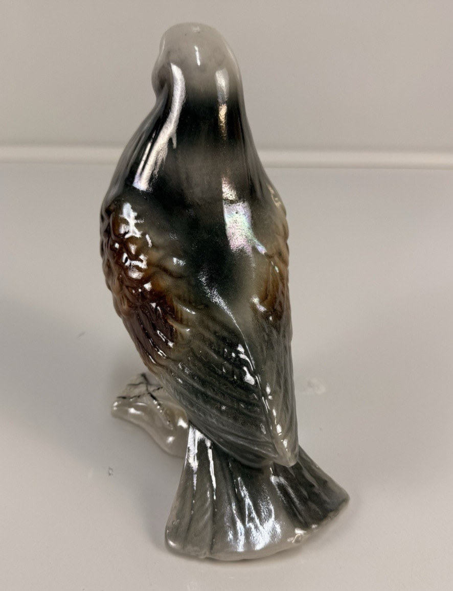 BIRD PIGEON FIGURINE IRIDESCENT LUSTERWARE GLAZED VINTAGE PORCELAIN Brazil 6.5 T