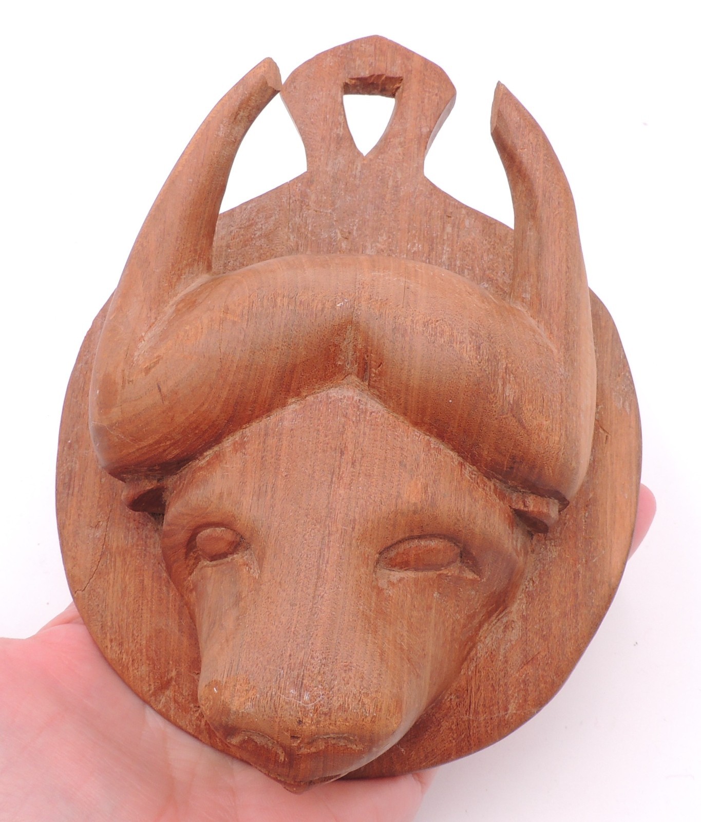 Vintage Wood (TEAK?) Carved Water Buffalo Wall Hanging Figurine Wildlife Asia