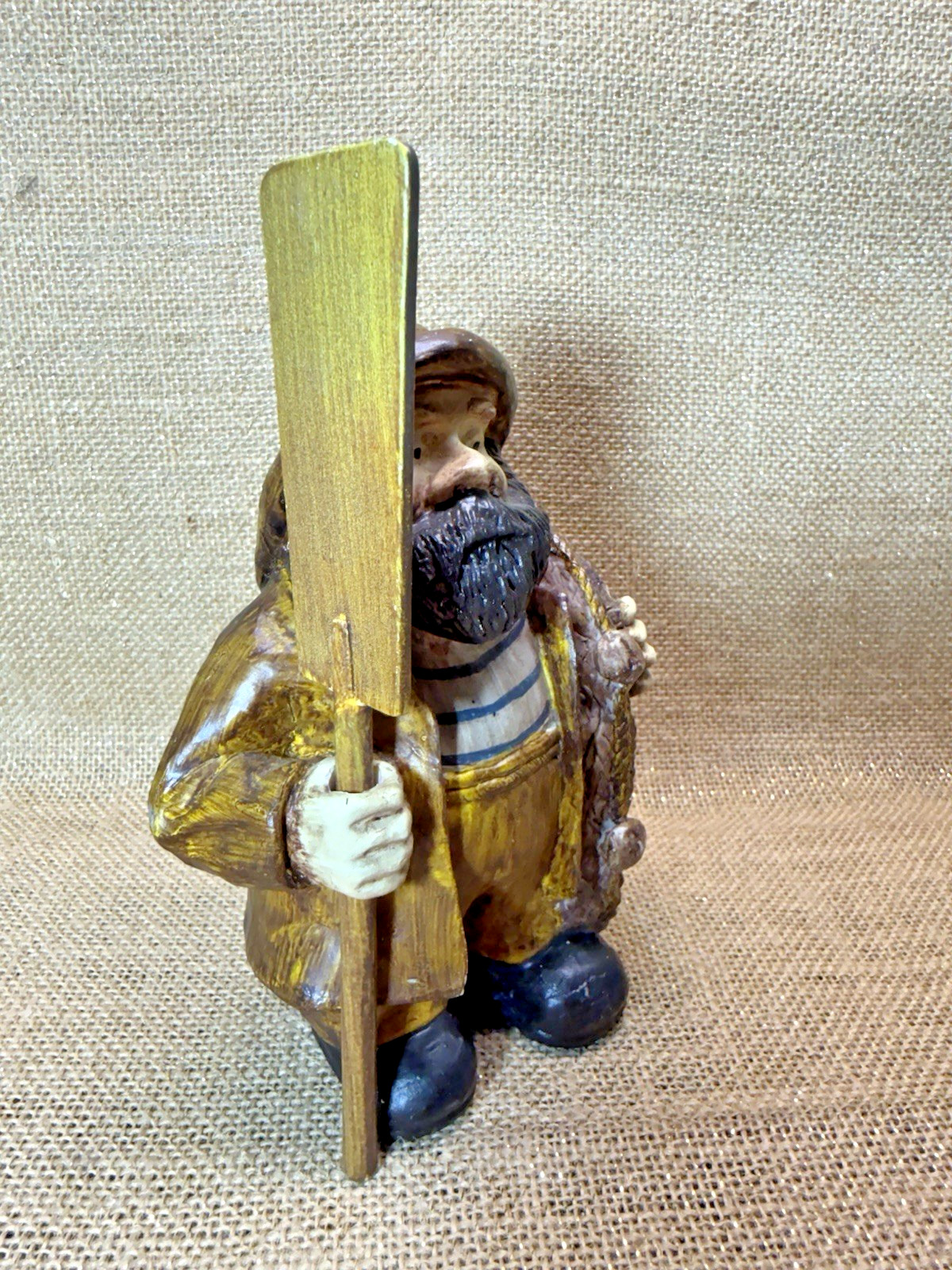 Vintage Mariner Fisherman Statue Bisque Nautical Beach Sailor With Wooden Oar