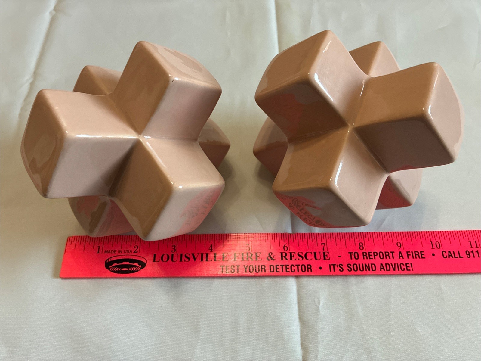 Vintage Dusty Rose Pink Abstract Geometric Plus Sign Lot Of 2 Sculptures MCM GC