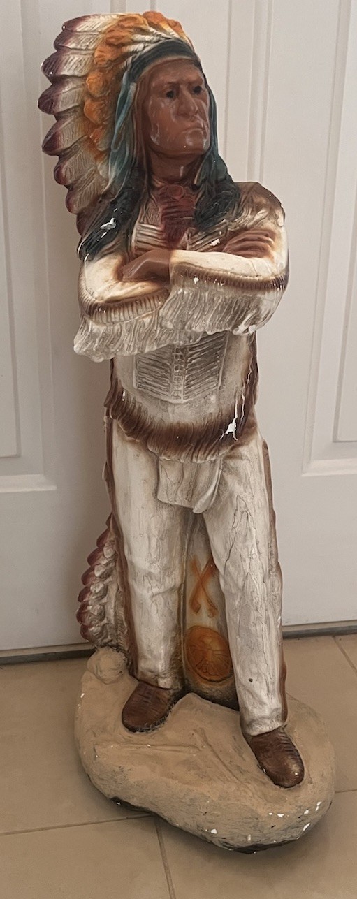 Large 30” Vintage Native American Chief Statue Multicolor Resin/chalkware
