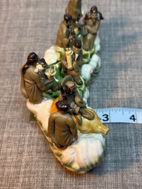 Chinese Mud Men 8 Immortals on Water Lilypad Display Figurine, Sculpture Ceramic