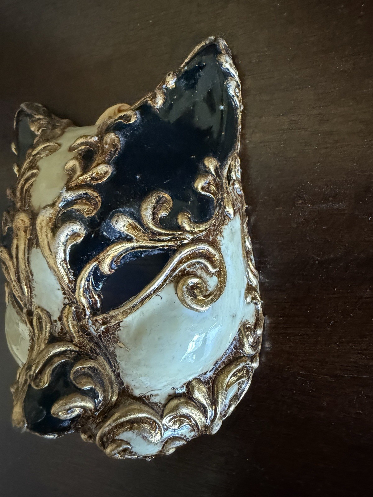 Soleluna Gatto Miniature Paper Mache’ Mask L 20th Cent Hand Painted Venice Italy