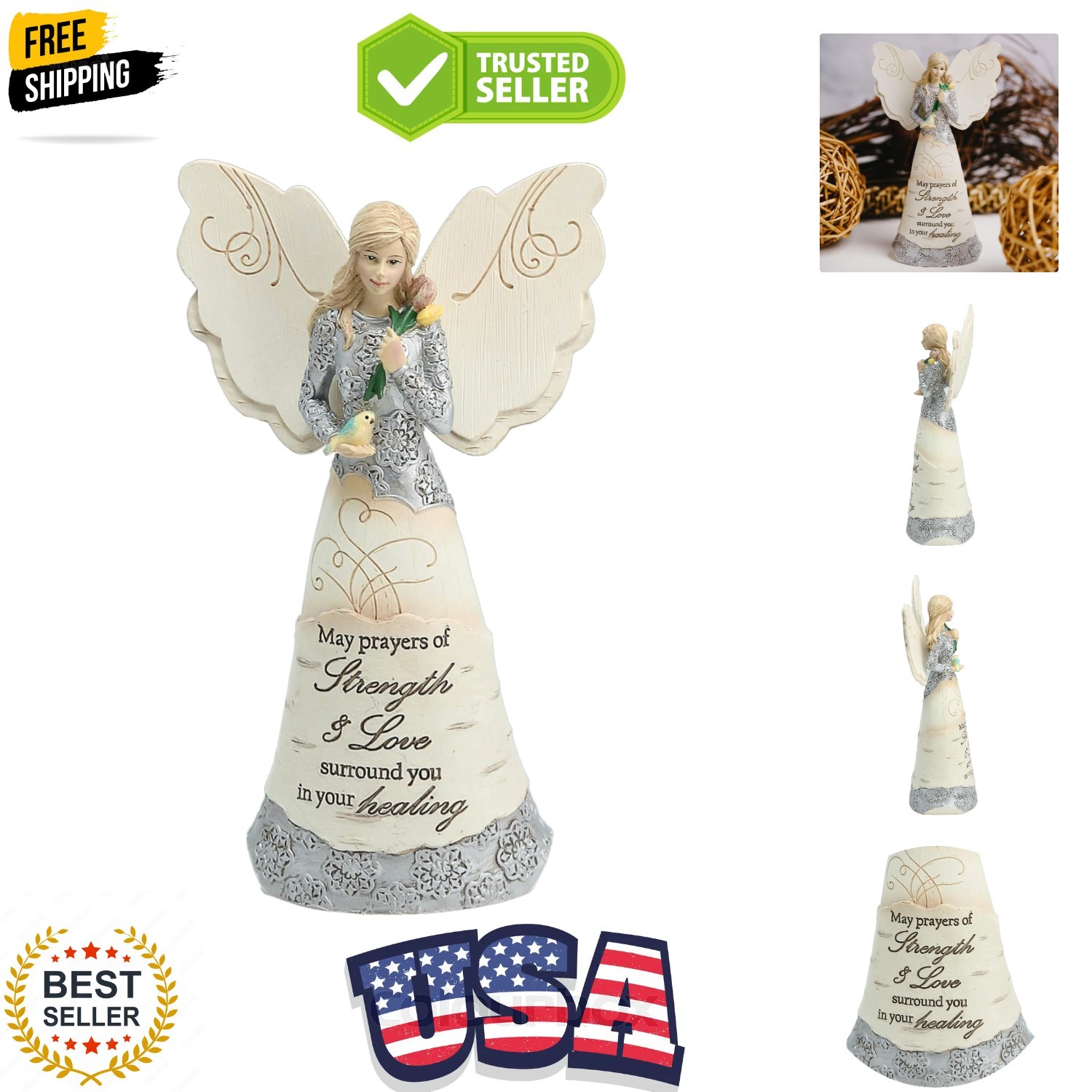 Strength and Healing Angel Figurine, 6-1/2-Inch, White