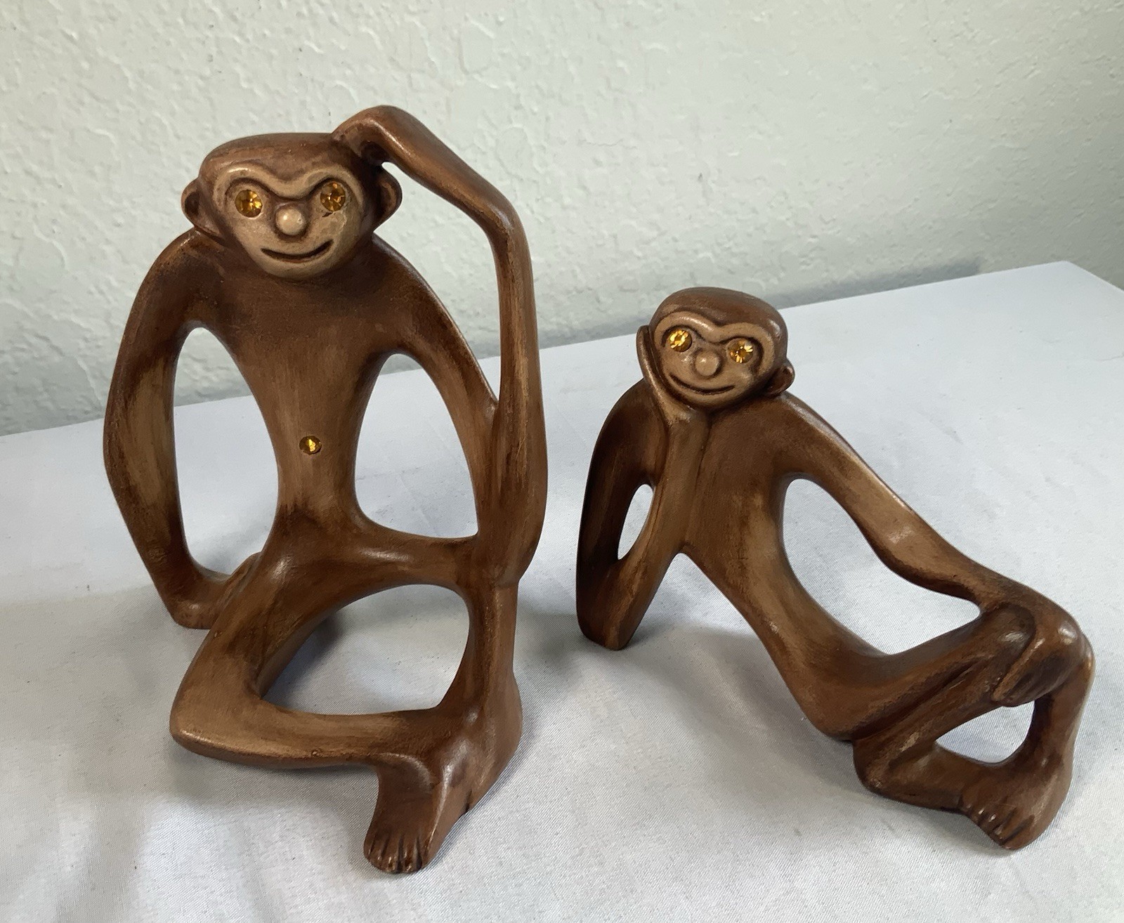 Vtg MCM Ceramic Monkey Figurines Set of 2 Abstract Stylized Jaru Style