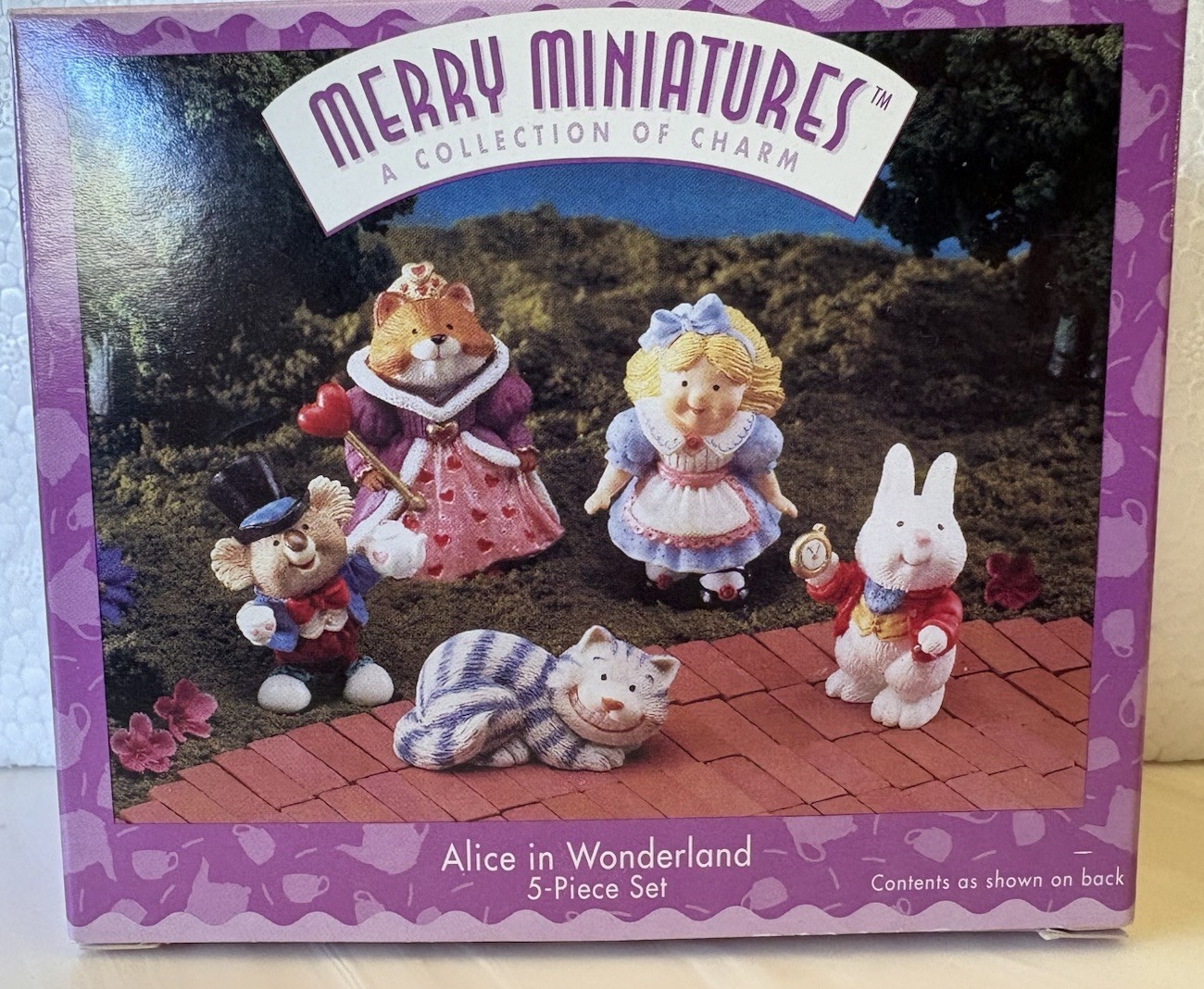 Hallmark Merry Miniatures “Alice in Wonderland” 5-piece set 1996 MINT IN BOX