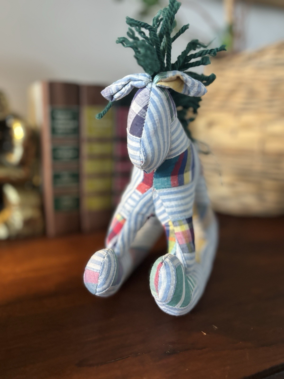 handmade patchwork quilt decorative rocking horse. Nursery decor. Ralph Lauren