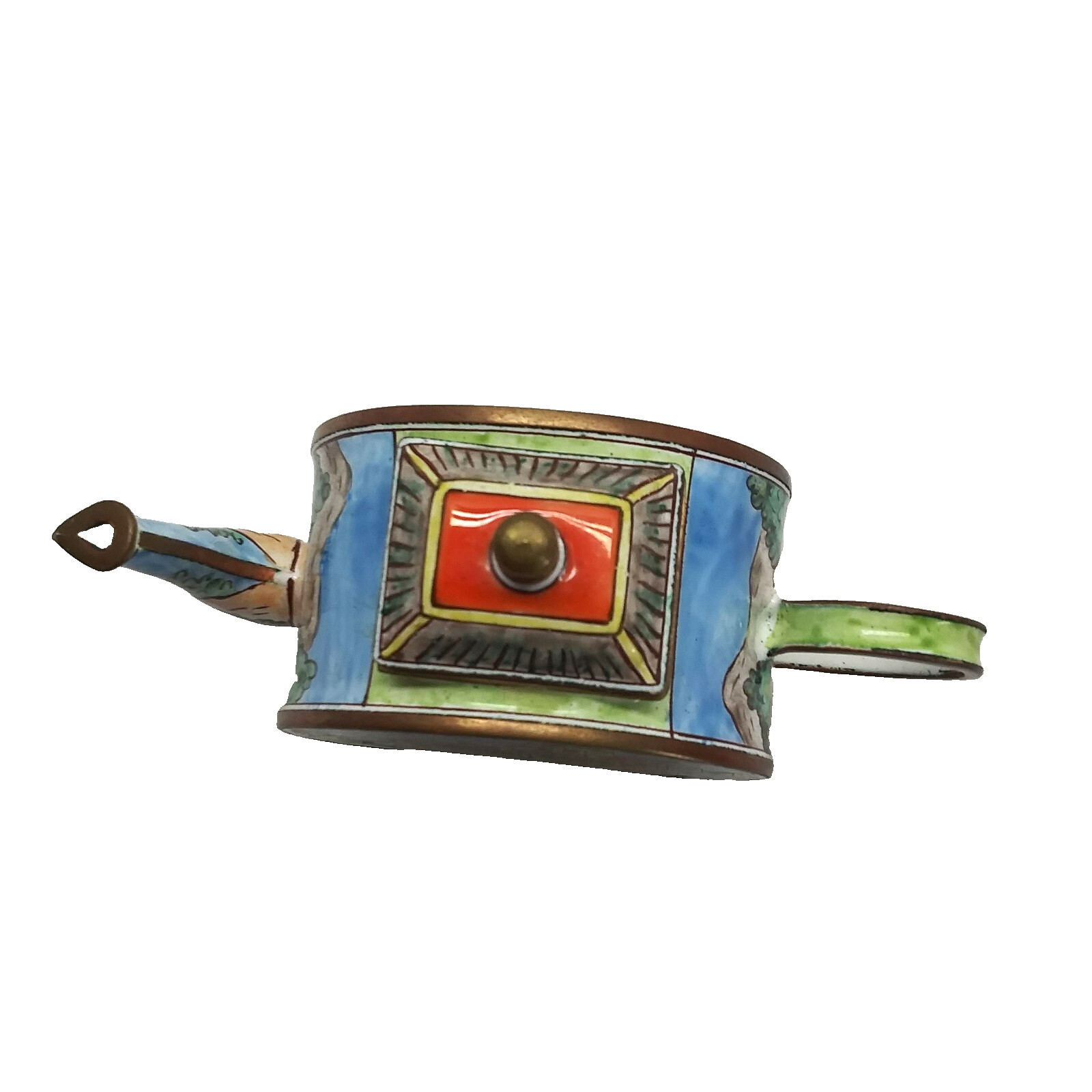 Rare Vintage KELVIN CHEN Miniature Copper Enamel Teapot Auvers- Van Gogh 3.5″