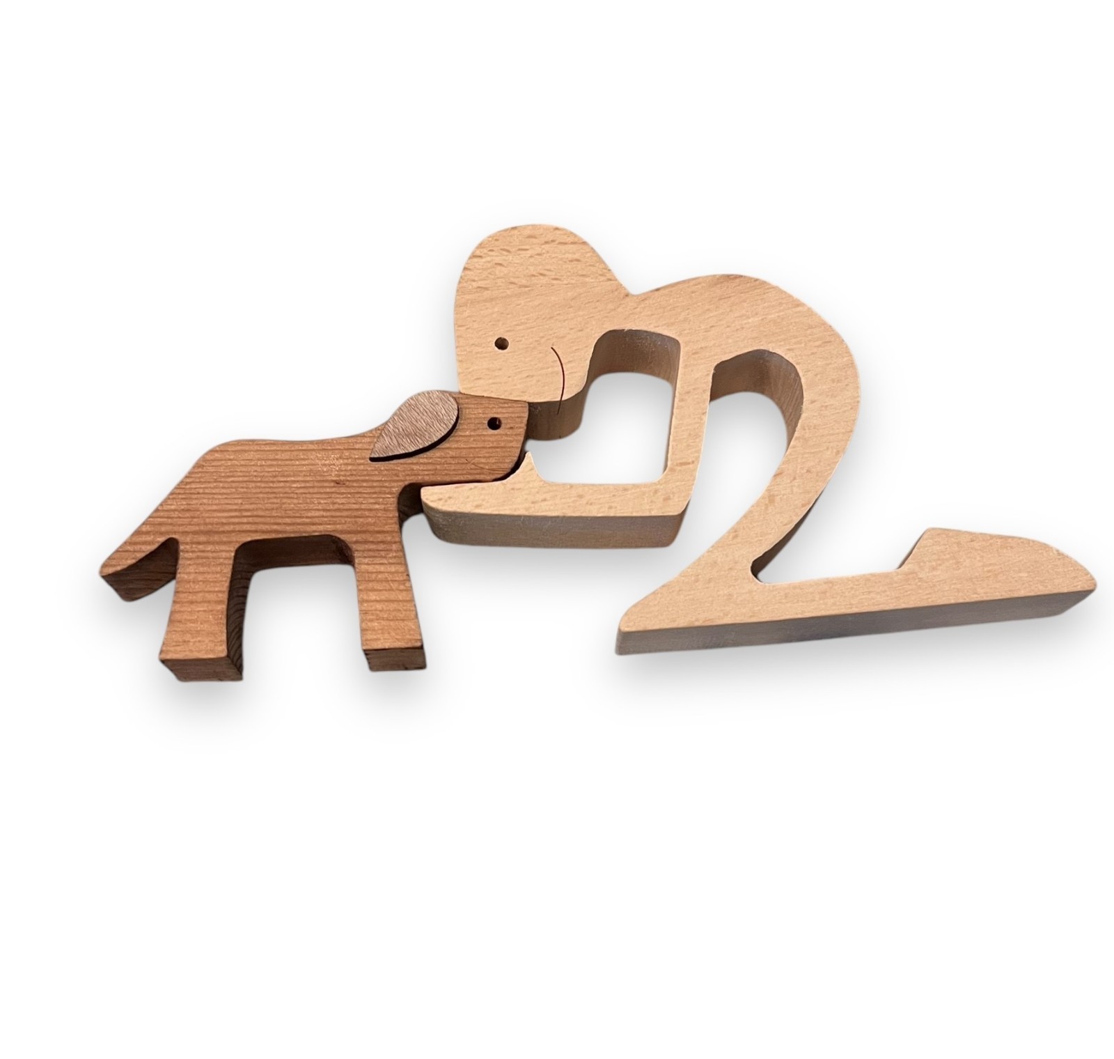 Wooden Dog & Owner Figurine 7.5″ Minimalist Pet Lover Gift Home Decor