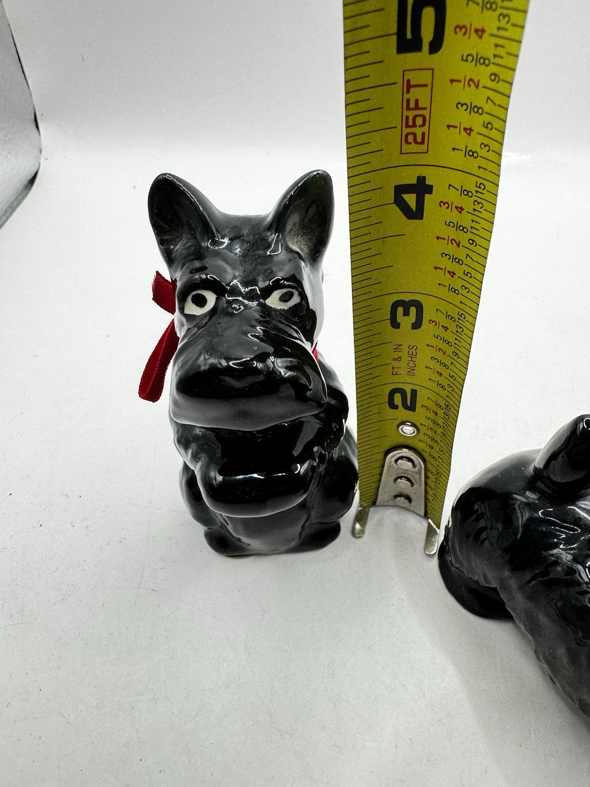 Vintage Takahashi Scottish Terrier Dog Figurines Set of 2 Black Red Bows