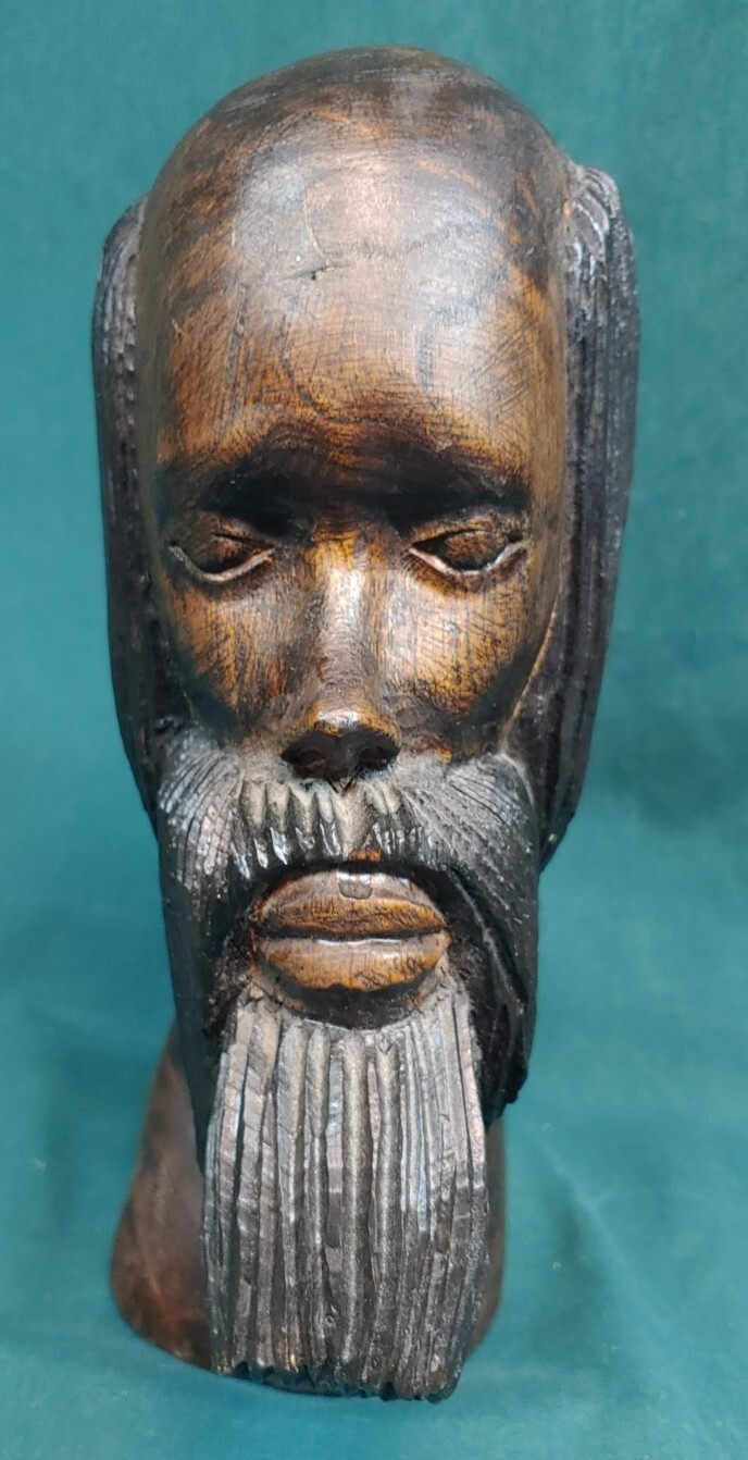 Old Vintage Hand Carved Bearded Man Figure Wood Carving Ethnic Statue Sculpture