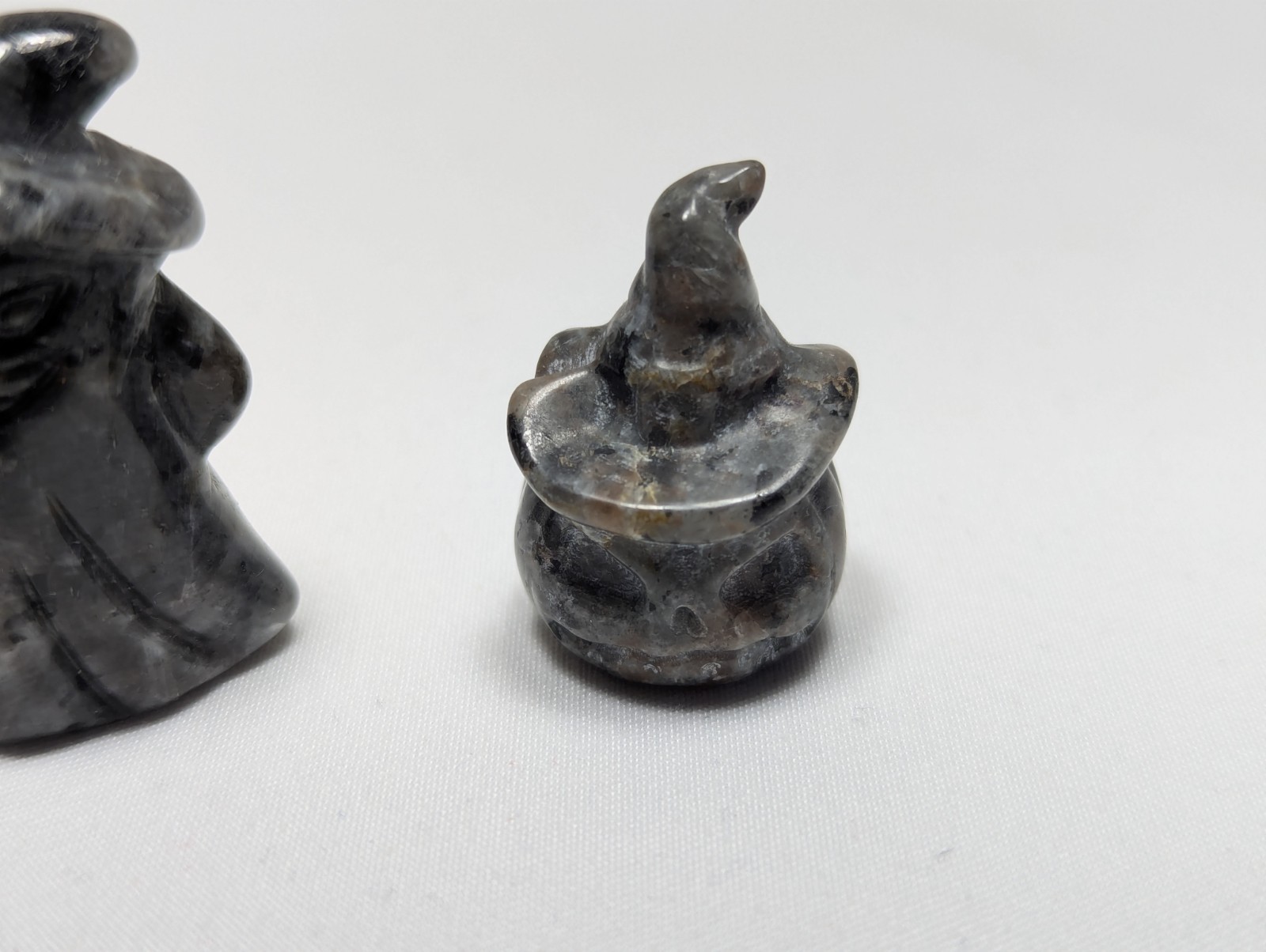 Hand Carved Pumpkin & Ghost Pocket Statue Healing Stone Halloween Crystal Lot x2
