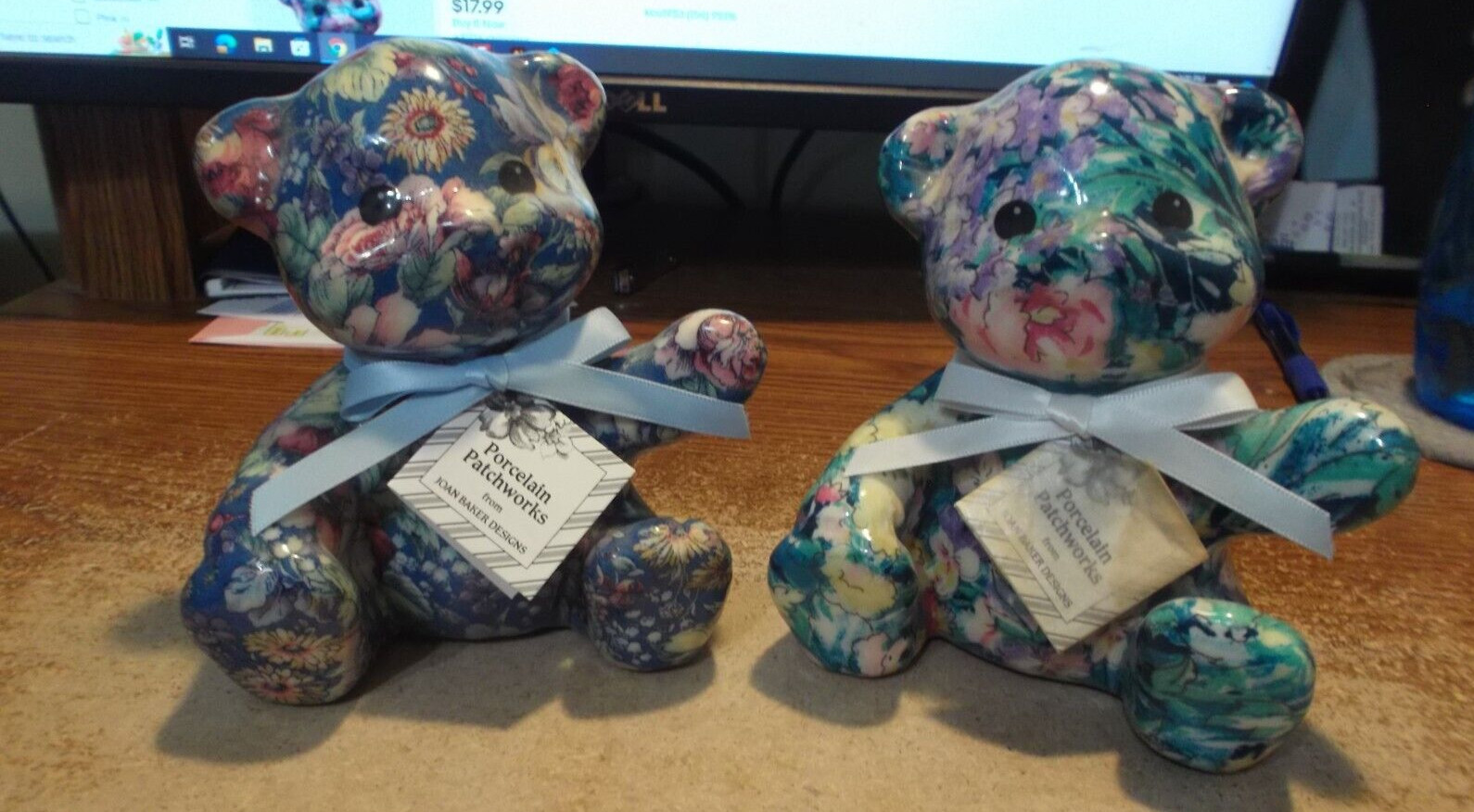 Lot of 2 Porcelain Patchwork Bears – Joan Baker Designs – w/tags