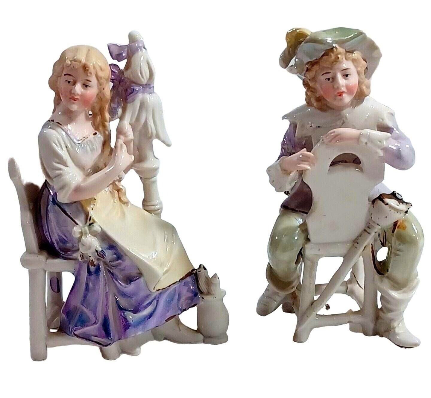 2 Antique Victorian Figurine Grafenthal DEP 11589 Von Schierholz Dresden Germany