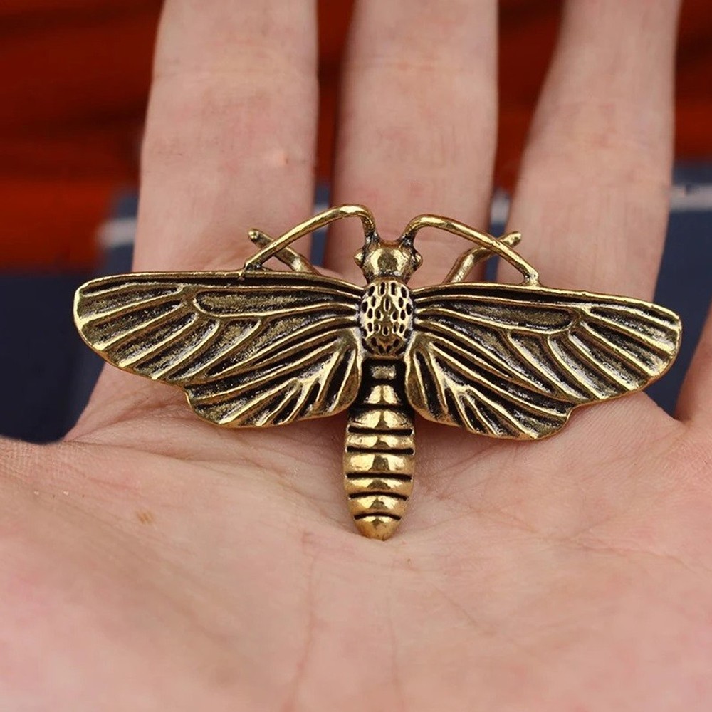 Brass Moth Insect Figurine Small Animal Statue Table Office Home Decoration Toy