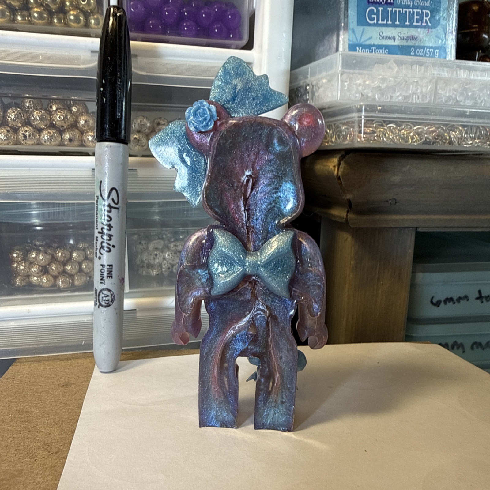 Bear brick inspired resin bear one of a kind purple blue pastel
