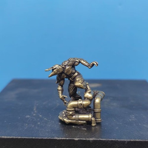 Brass Crocodile Humanoid Statue – Handcrafted Copper Mutant Creature Figurine