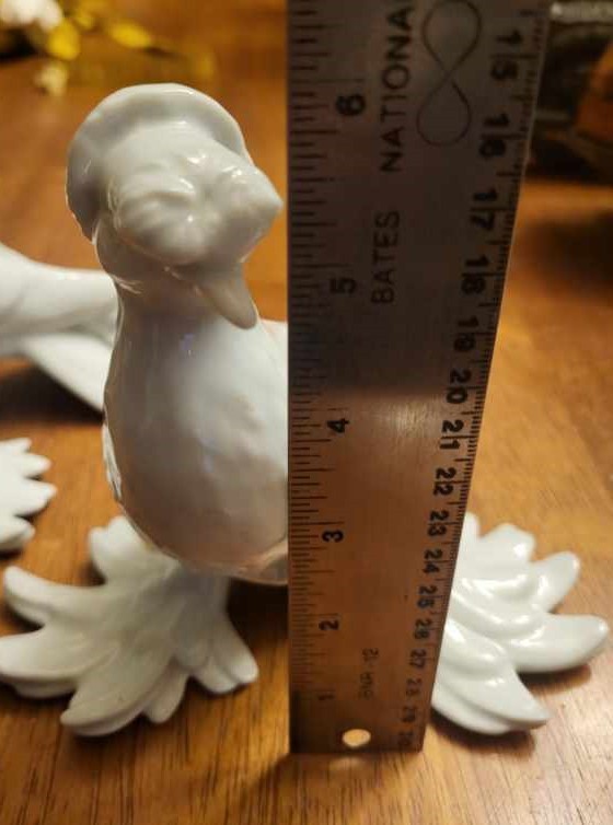 Vintage Pair of Jos Van Dijk Woestijnroos Porcelain Trumpeter Pigeons Sculptures