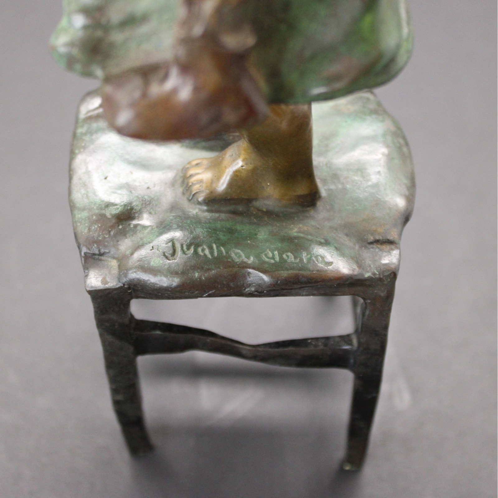 Vintage Juan Clara Signed Bronze Sculpture “Girl on Stool” 12″ Heavy 7.2lb